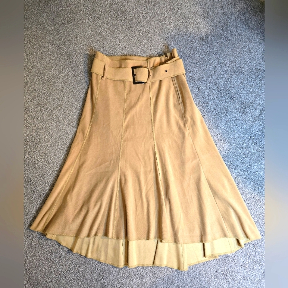 Midi hi-lo Lightweight Faux Suede  Women's Skirt with Belt Boho Coastal Grandma